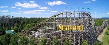 Aerial photo of Timber Terror roller coaster at Silverwood theme park